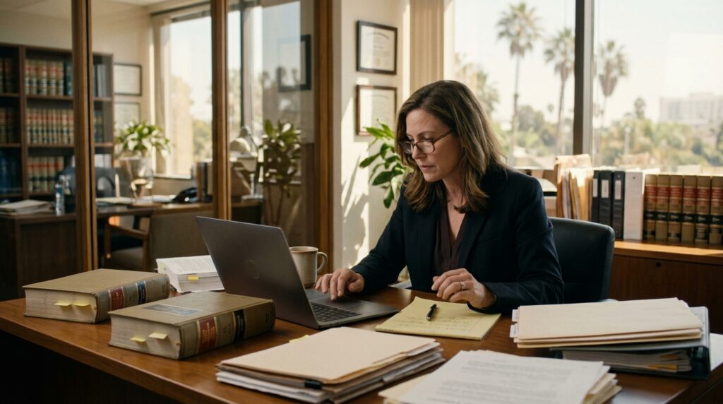 California lawyer reviewing AI-assisted legal research under new SB 574 requirements